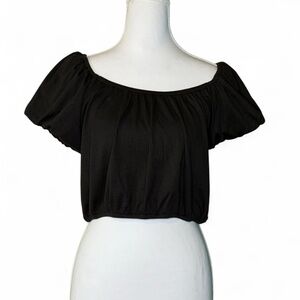 NWT Urban Social Black Off-Shoulder Puff Sleeve Crop Top (M)